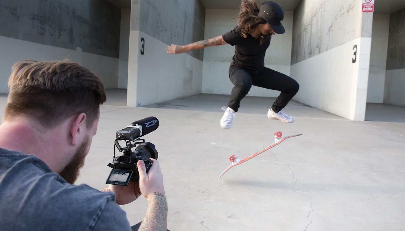 Run-and-gun filmmaker recording live-action skateboarding