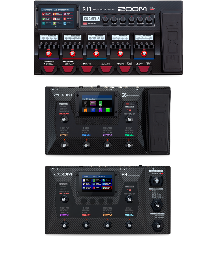 Zoom multi-effects pedals: G11, G6, B6