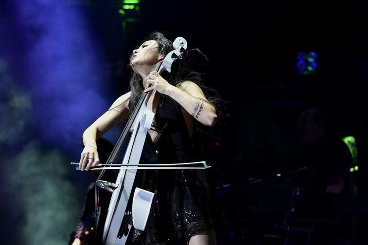 Tina playing live on stage