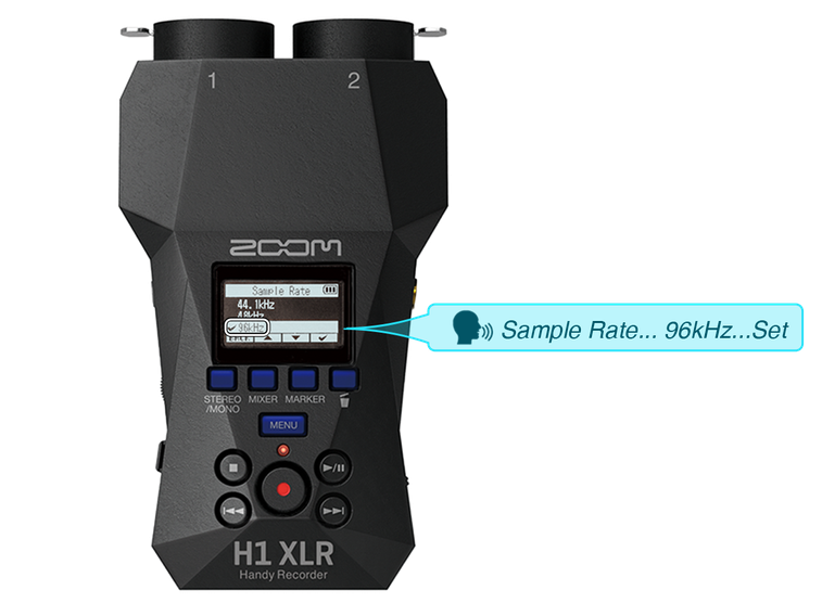 Example of commands and vocal guides available on the H1 XLR