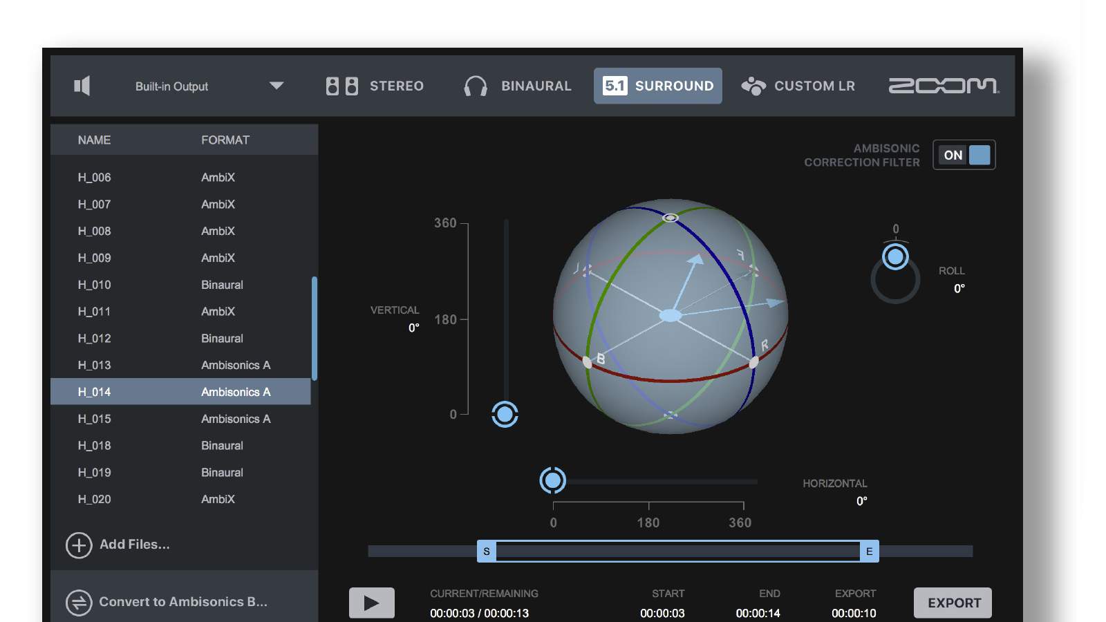Software Update: V1.2 For Zoom Ambisonics Player