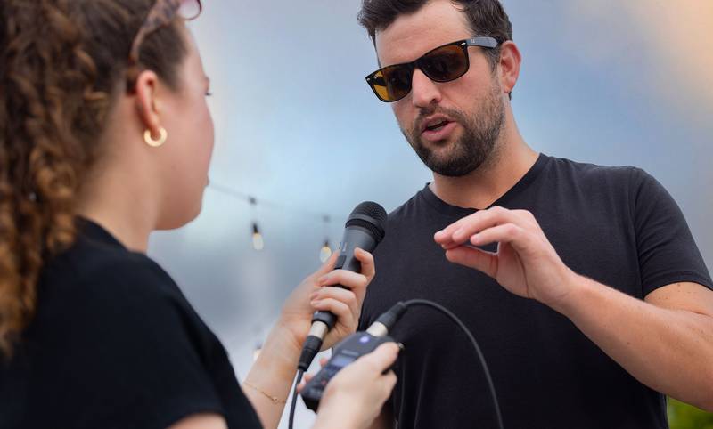 H1 XLR being used to capture man-on-the-street interview