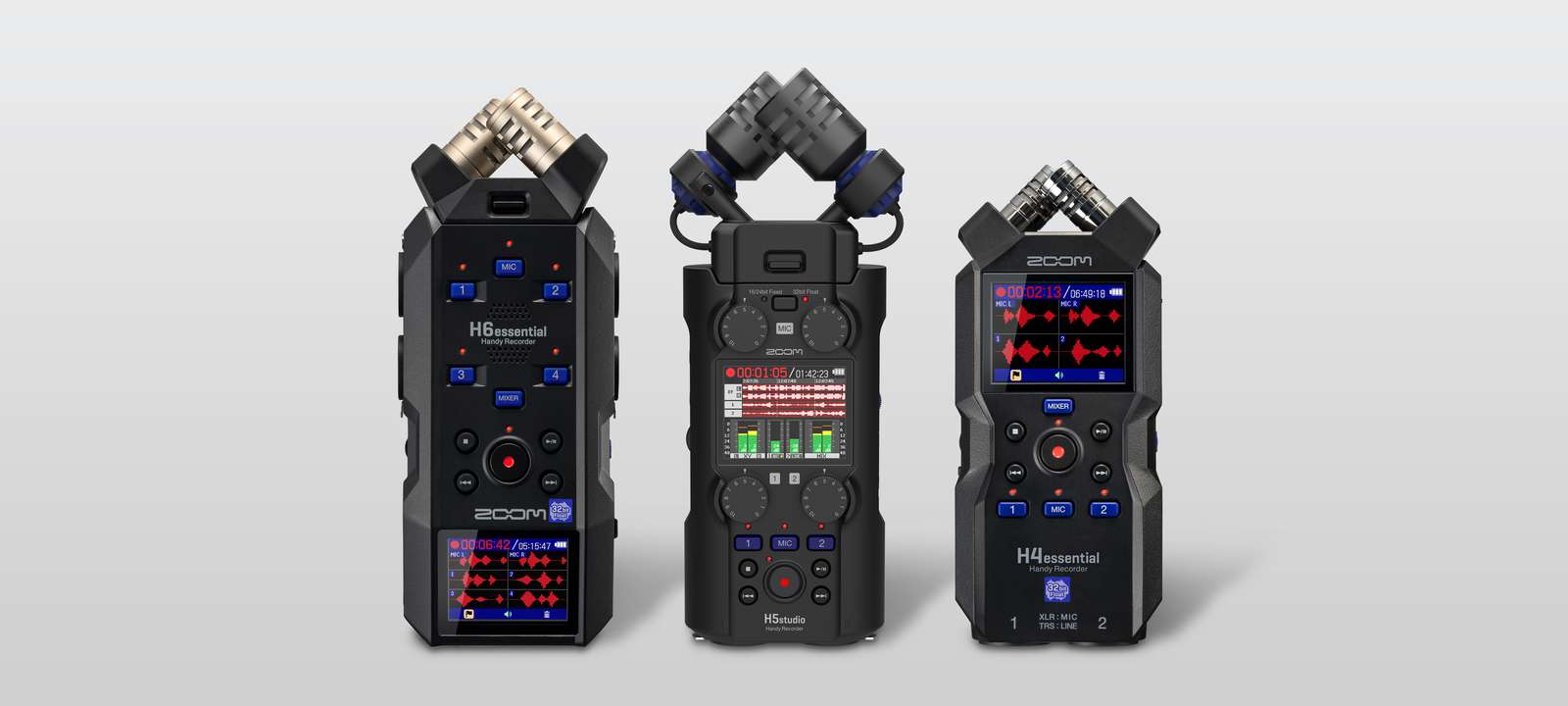 Photo of H5studio, H6essential, and H4essential side by side
