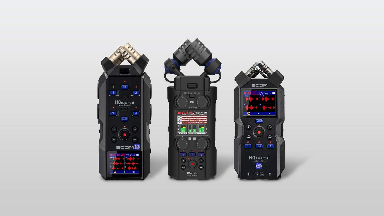 Photo of H5studio, H6essential, and H4essential side by side