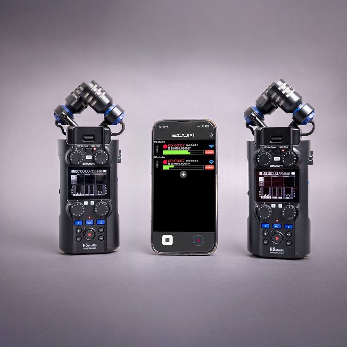 Two H5studios connected using  BTA-1 Adapters and the Zoom Handy Control App