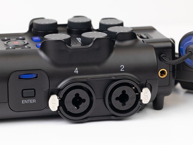 Macro view of the F-Series preamps on the H6studio