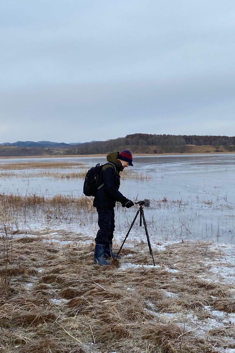 Nick Luscombe recording the audio of water