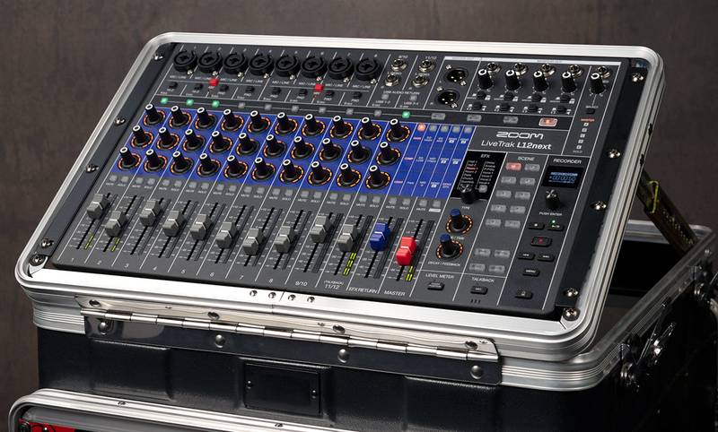 Using the RKL-12, mount the LiveTrak L12next in a rack case