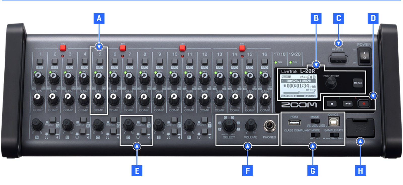 ZOOM LiveTrak L-20R オーディオインターフェイス L20RTour_Front_4.png.