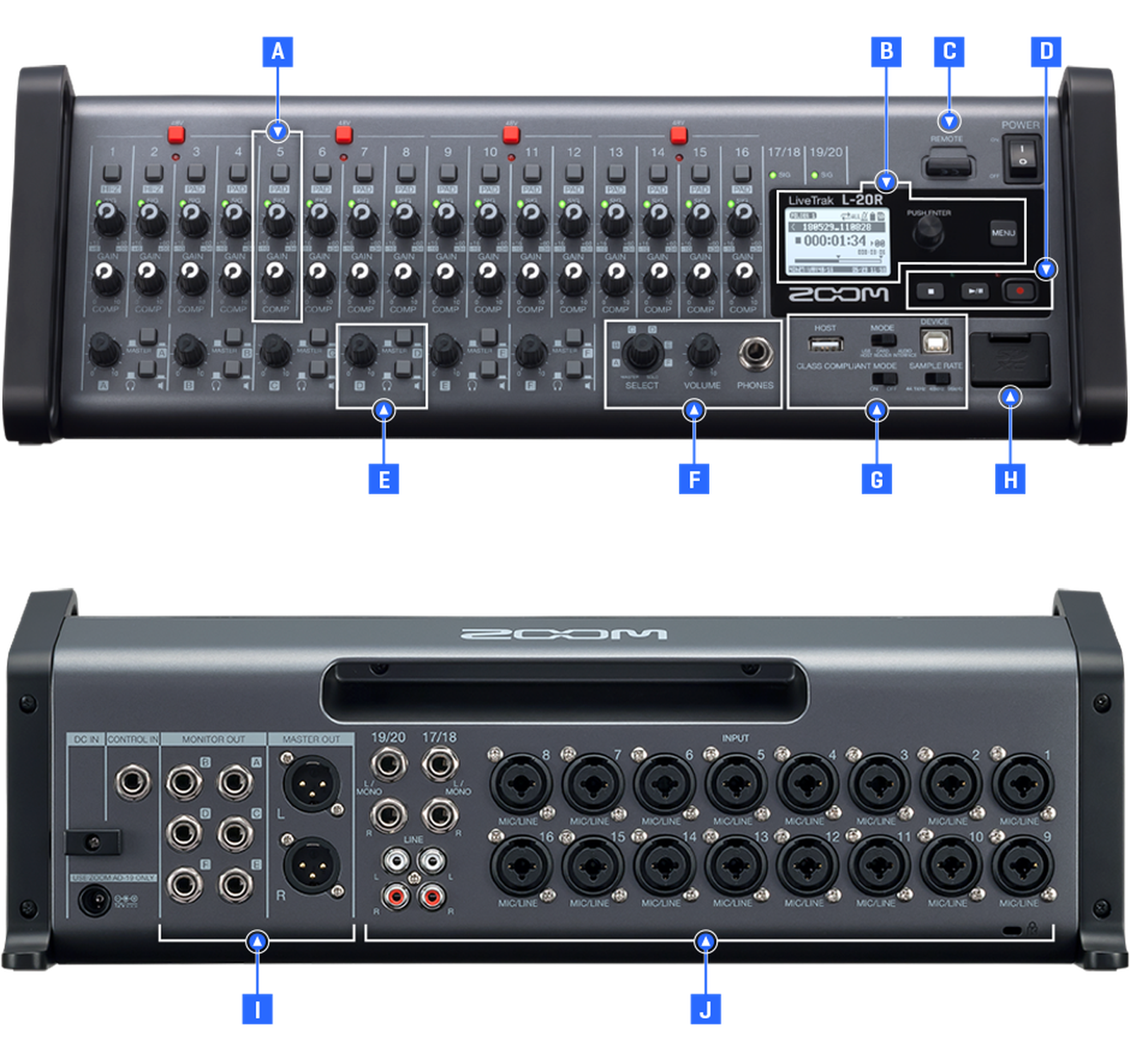 ZOOM LiveTrak L-20R オーディオインターフェイス ZOOM