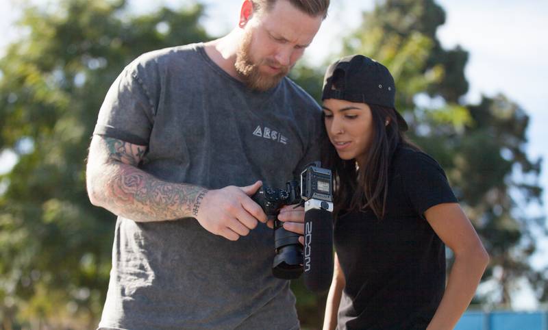 Filmmaker and Skateboarder working