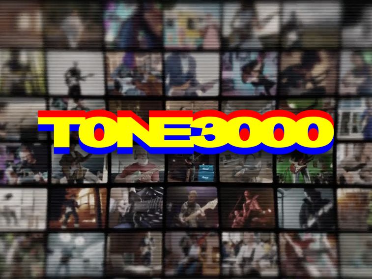 TONE3000のロゴと多数のモニターに映し出されたギタリスト