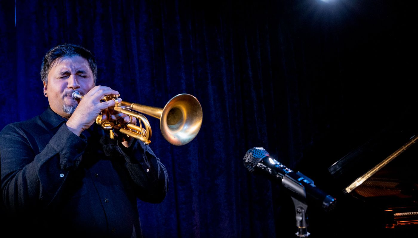 Trumpeter Mike Rodriquez recording with the M2