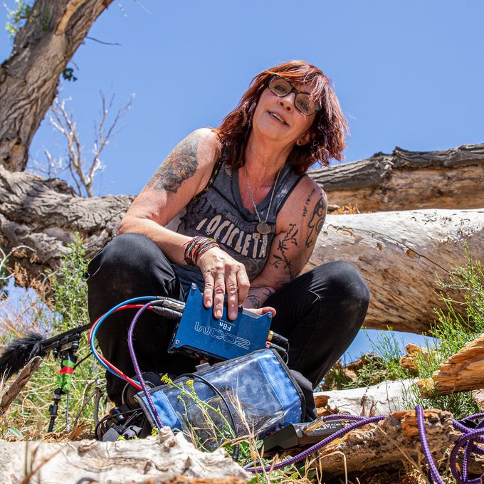 Paula Fairfield, sound designer, at work in the Palm Desert, California, with her F8n