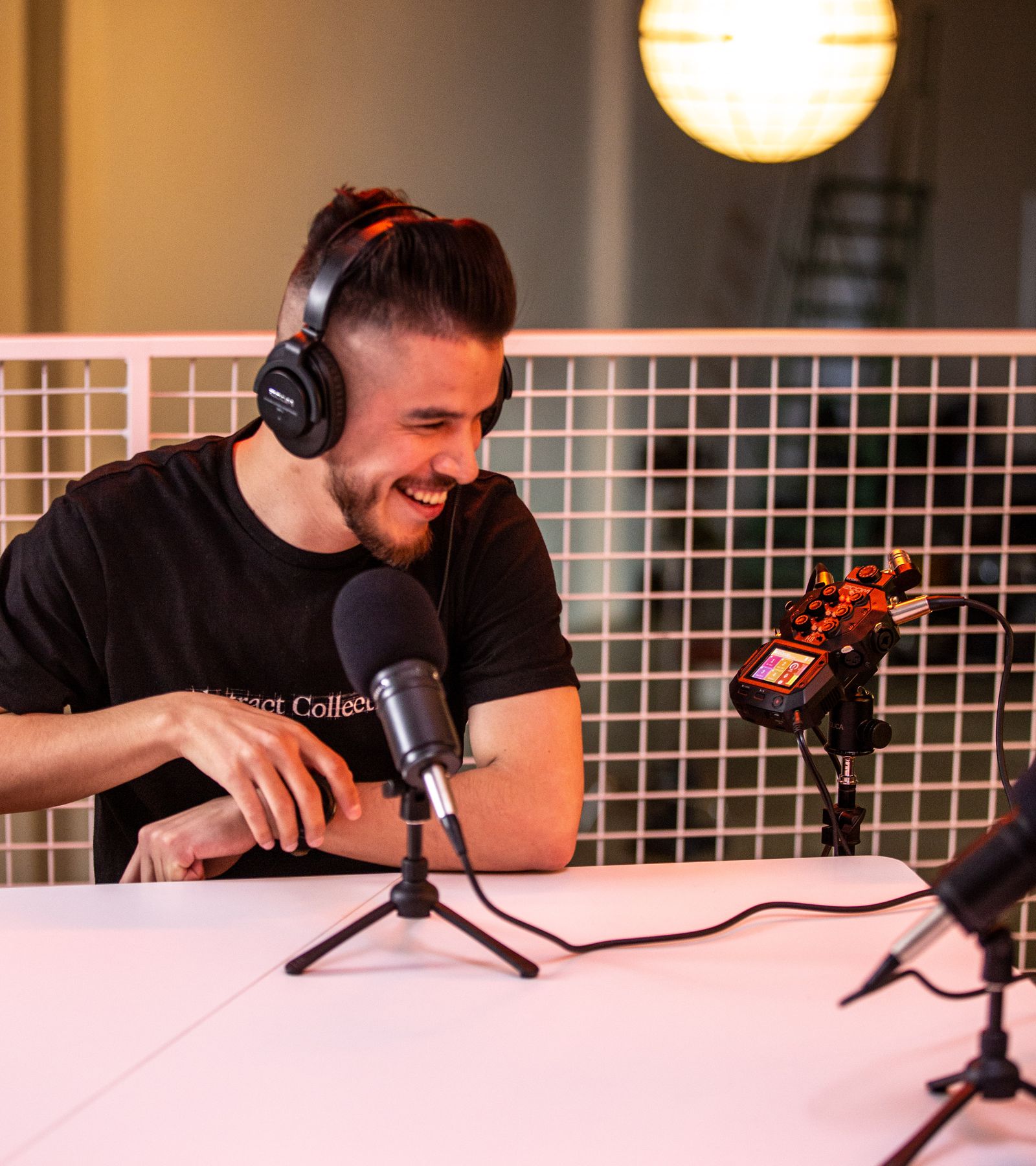 podcaster at an interview