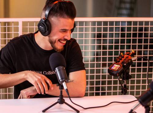 podcaster at an interview