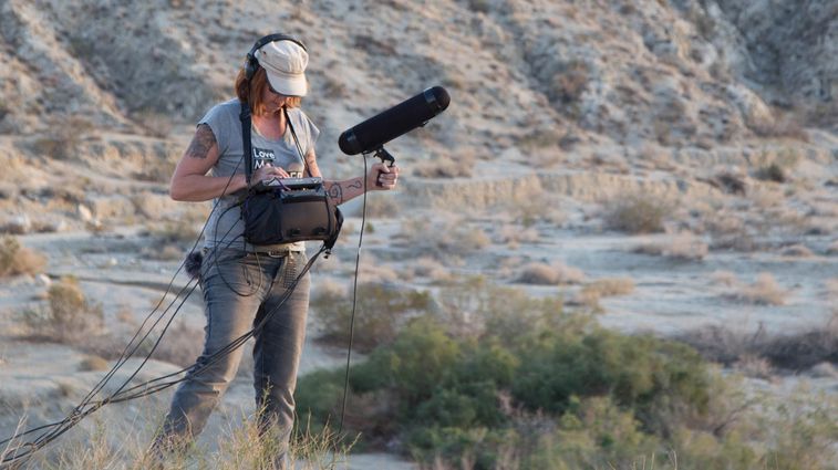 Paula Fairfield capturing sounds in the desert.