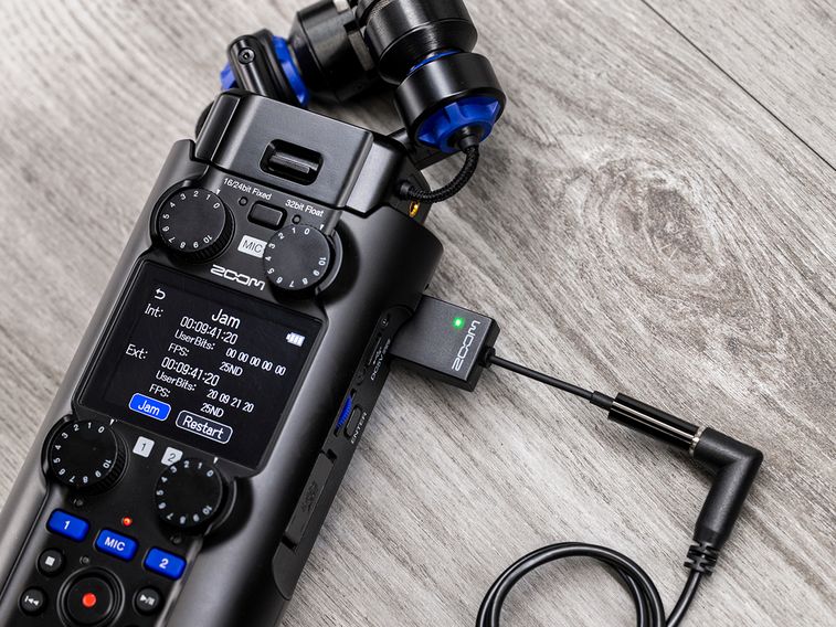 The TCA-1 Timecode Adapter connected to an H5studio Handy Recorder.