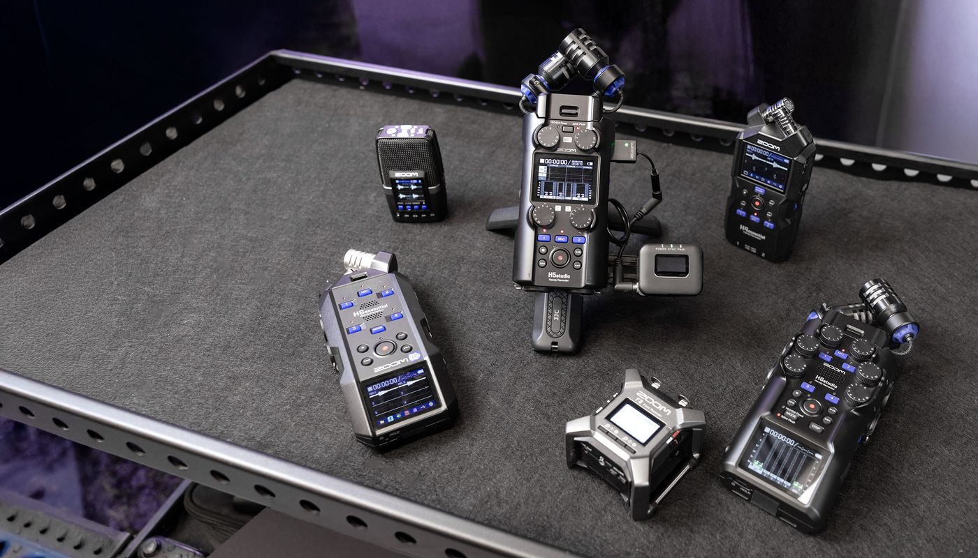 TCA-1 Timecode Adapter connected to compatible Zoom Handy Recorders, including H6studio, H5studio, H6essential, H4essential, H2essential and F3 recorders.