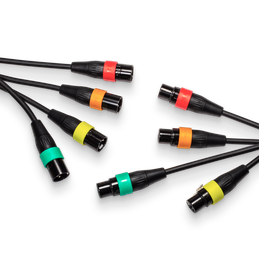 XLR cables with color ID rings in green, yellow, orange and red