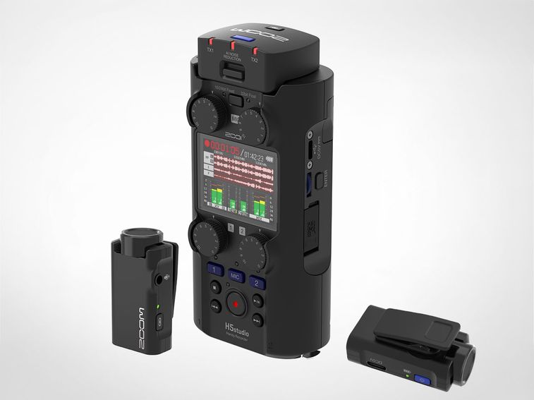 H5studio with WLM-1 Wireless Lavalier Microphone Capsule Attached.