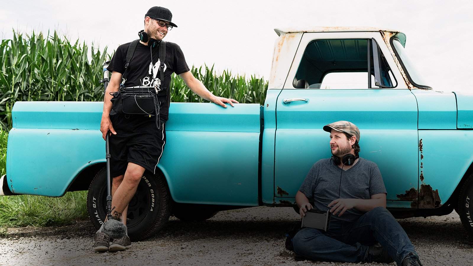 Field recordists by truck with F4