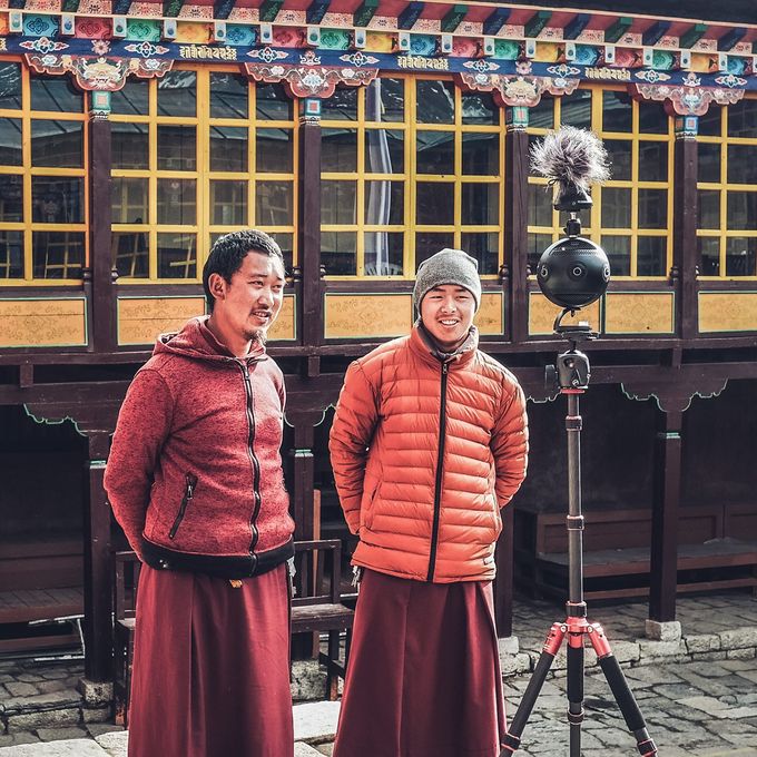 H3-VR and a 360º video rig set up at a monestary in the Himilayas, Nepal
