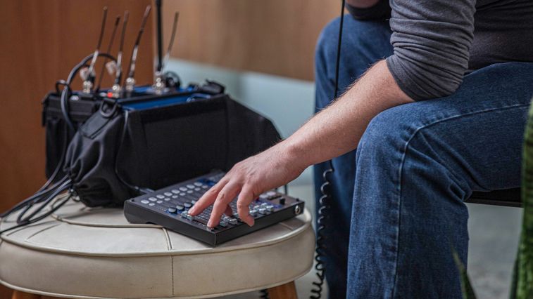 Soundman working with the F-Control on location