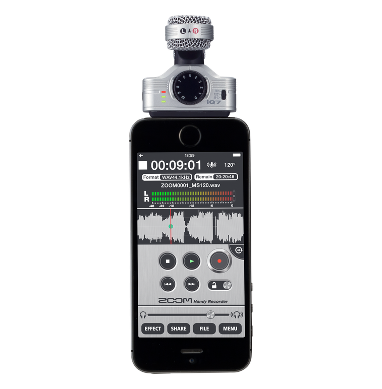 phone with Zoom iQ7 Stereo Microphone
