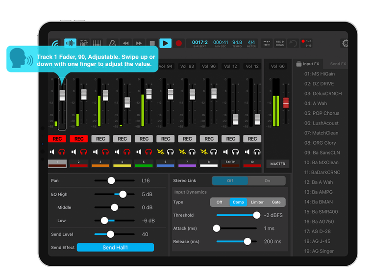 The Zoom R20 app for Accessibility and remote control of the recorder