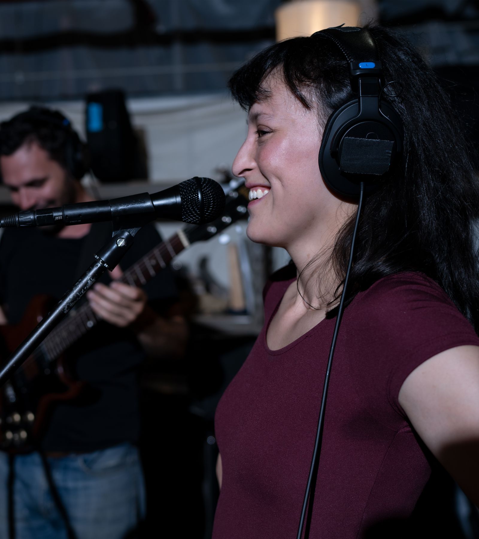 Vocalist with headphones